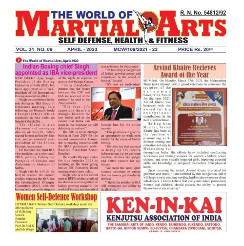 World of Martial arts magazine copy image for Arvind Khaire's Contribution to Self-Defence and Social Empowerment