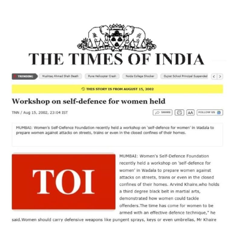The Times of India Newspaper: Marine Drive Women Take Self Defence Class article clipping