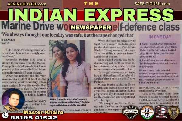 The Indian Express Newspaper: Marine Drive Women Take Self Defence Class article clipping