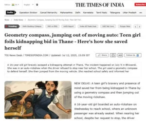 Times of India Article: Geometry compass, jumping out of moving auto: Teen girl foil ..