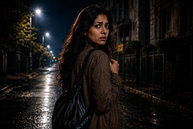 Women walking alone at night without self defence keychain